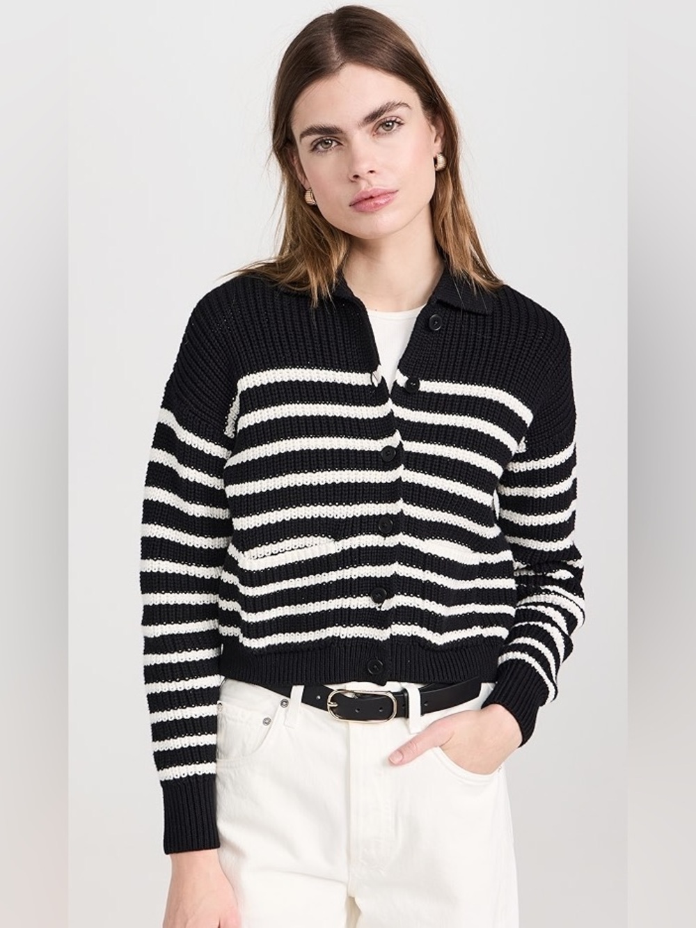 Madewell ribbed striped polo 100% cotton cardigan sweater M
